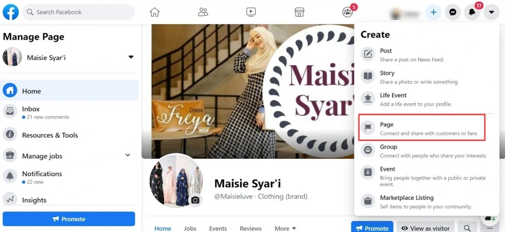 cara menghubungkan facebook untuk woocomerce klik menu page