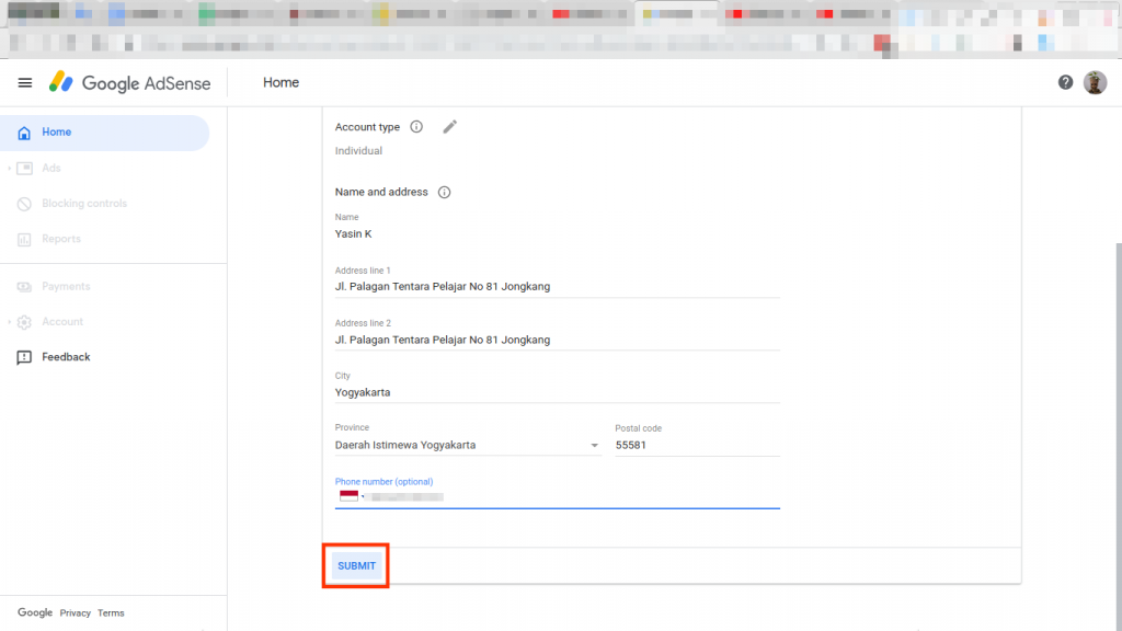 submit account youtube adsense