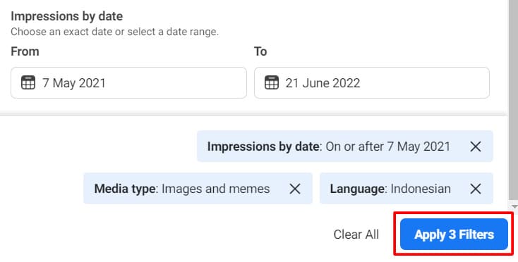 cara menggunakan facebook ads library filter tanggal