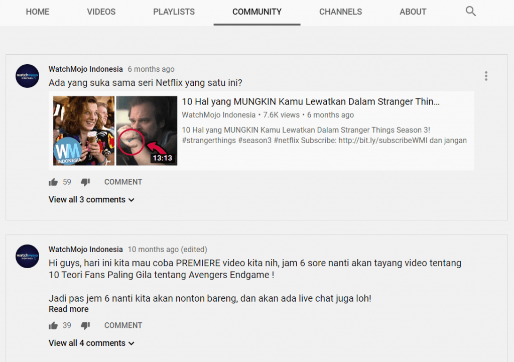contoh postingan di tab community youtube