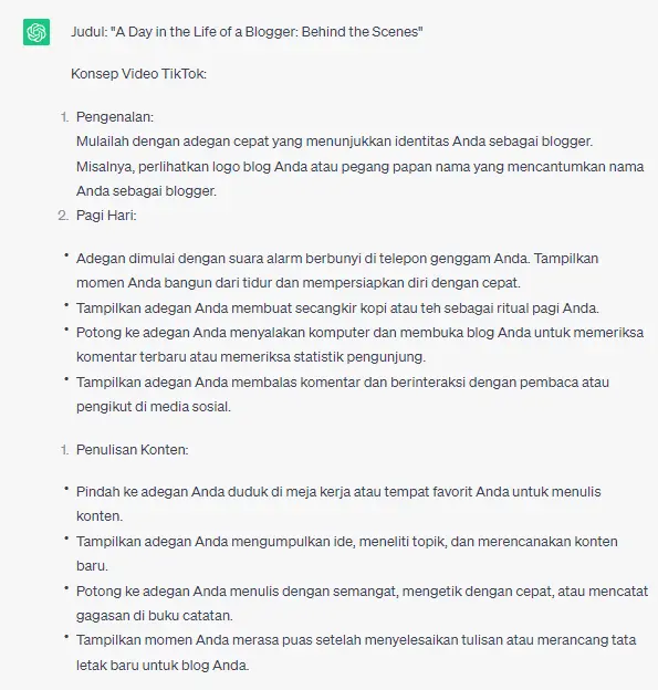 Konsep video TikTok dari ChatGPT
