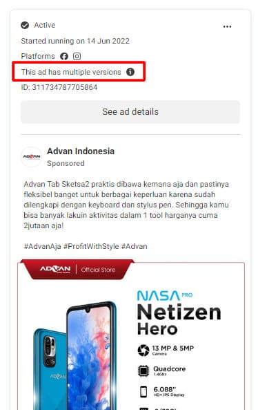 this ad has multiple versions